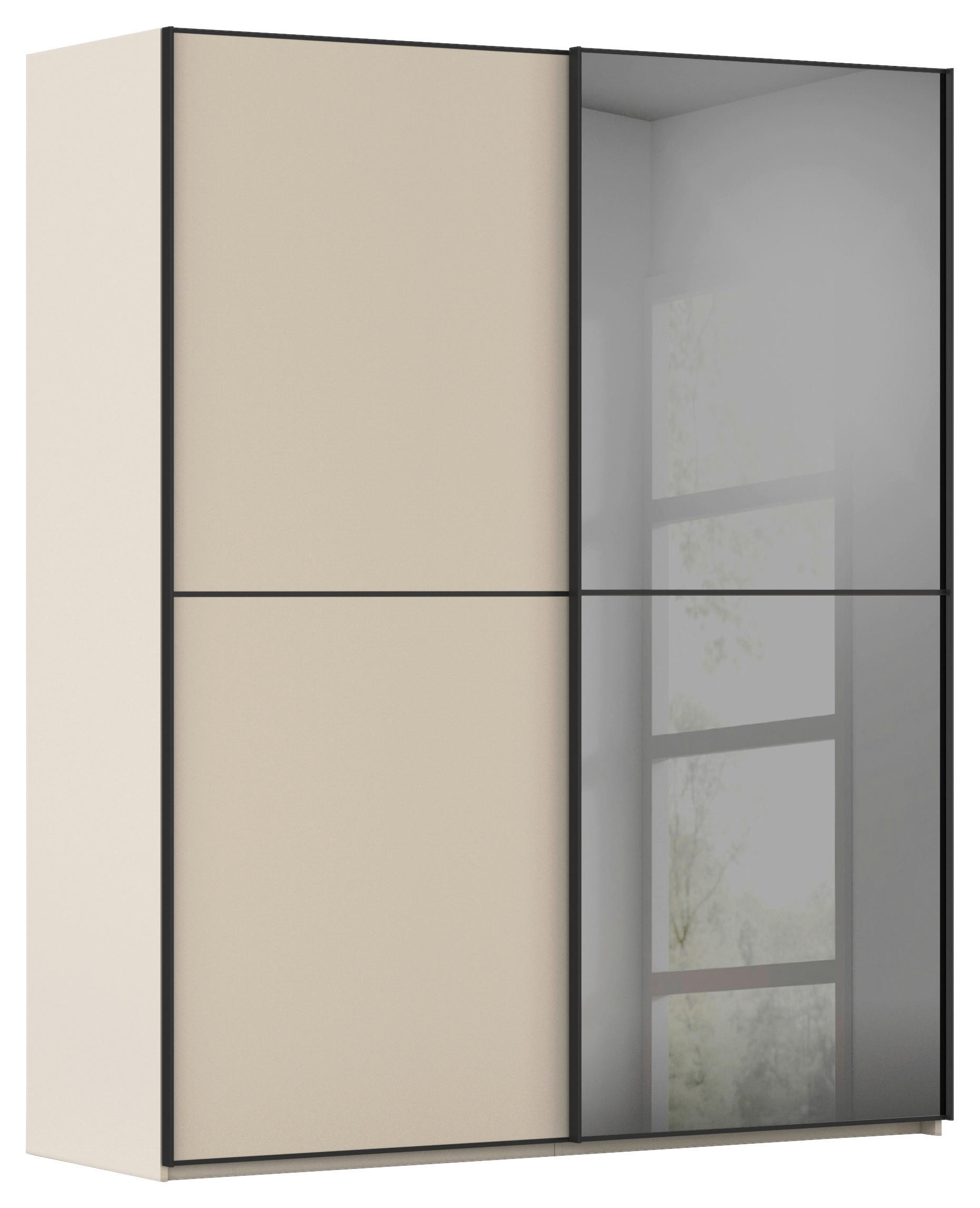 SCHWEBETÜRENSCHRANK 162/223/68 cm 2-türig Champagner, Schwarz  - Champagner/Schwarz, KONVENTIONELL, Glas/Holzwerkstoff (162/223/68cm) - Novel