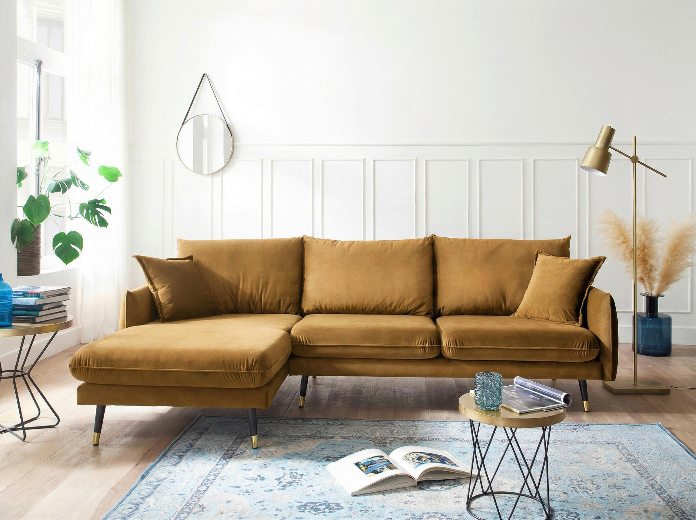 ECKSOFA Eckteil  ROSSANA-REC.2S Senfgelb Samt  - Senfgelb, MODERN, Holz/Textil (258/160cm) - MID.YOU