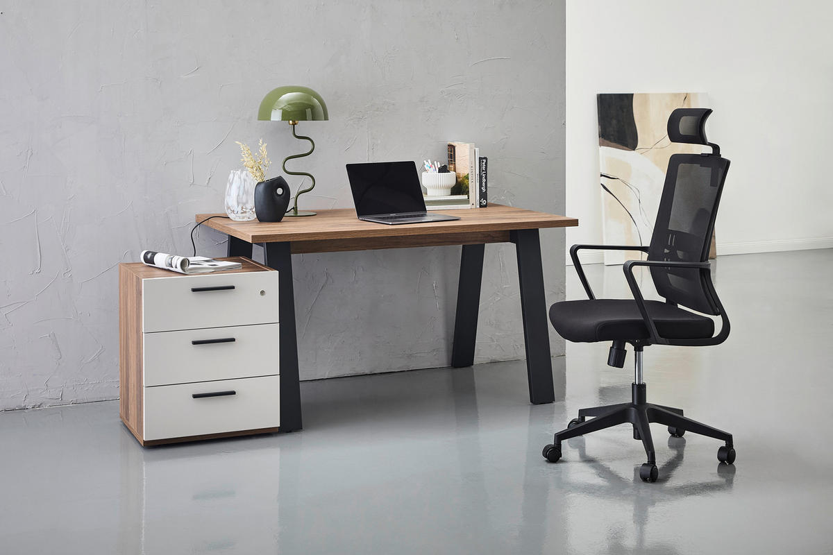 ÍRÓASZTAL  - fekete/diófa, Design, faalapú anyag/fém (171,1/80/74,7cm) - Stylife