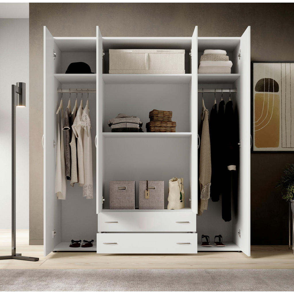 Thumbnail - P & B Drehtürenschrank, Weiß, Kunststoff, 4 Fächer, 2 Schubladen, 161x176x51 cm, Blauer Engel, BQ - Bündnis für Qualität...