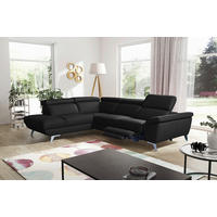 ECKSOFA  in Echtleder Schwarz  228/283 cm  - Silberfarben/Schwarz, Design, Leder/Metall (228/283cm) - Livetastic