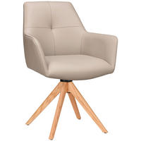 ARMLEHNSTUHL  in Echtleder pigmentiert  - Taupe/Eichefarben, Design, Leder/Holz (60/87,5/63,5cm) - Novel