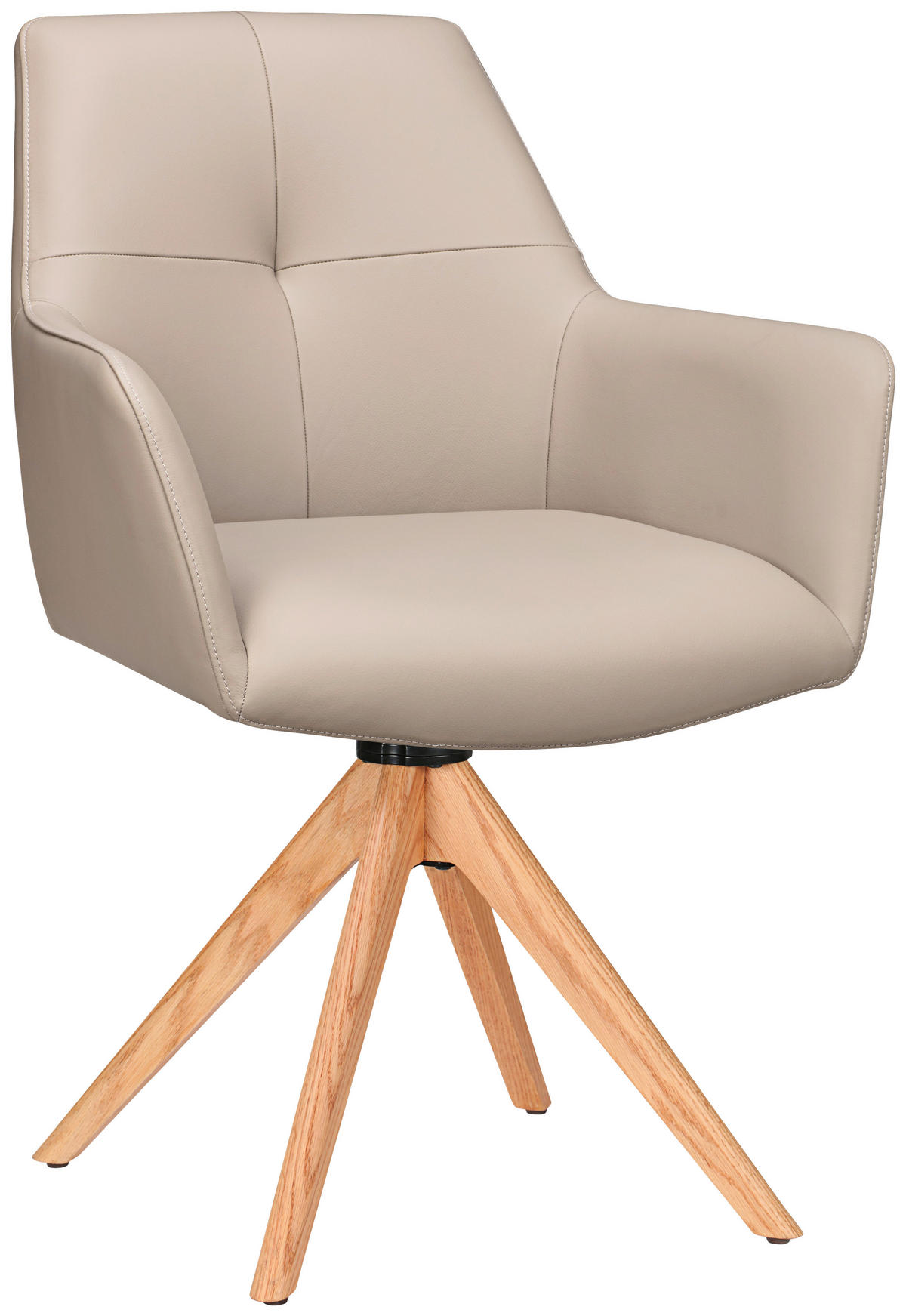 ARMLEHNSTUHL  in Echtleder pigmentiert  - Taupe/Eichefarben, Design, Leder/Holz (60/87,5/63,5cm) - Novel