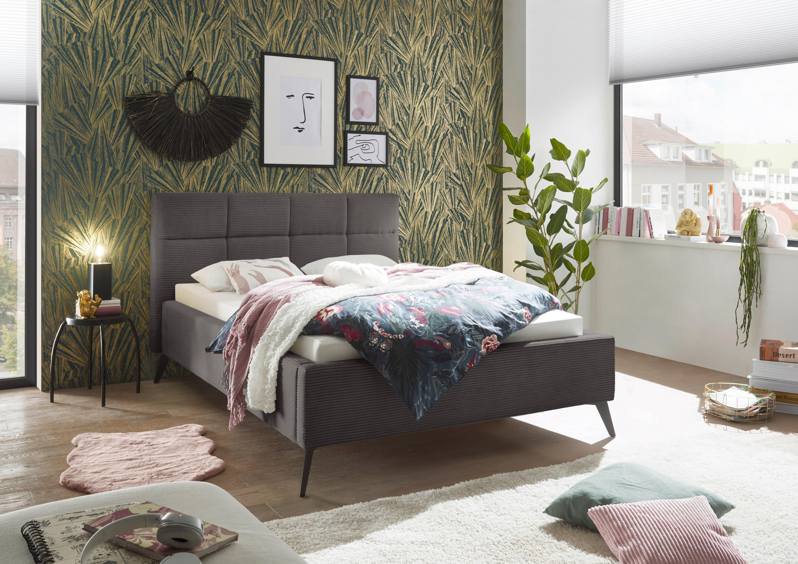 POLSTERBETT 140/200 cm,  in Grau,  - Schwarz/Grau, KONVENTIONELL, Textil/Metall (140/200cm) - SetOne by Musterring