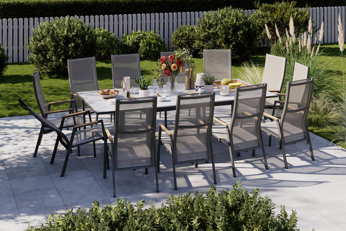 CHAISE DE JARDIN bois, métal, textile anthracite, gris foncé  - couleur de teck/gris foncé, Design, métal/textile (57/109,5/72cm) - Ambia Garden