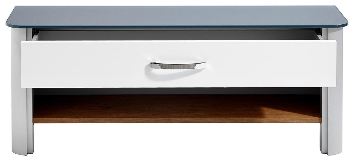 GARDEROBENBANK 117/46/34 cm  - Chromfarben/Weiss, Design, Glas/Holzwerkstoff (117/46/34cm) - Moderano