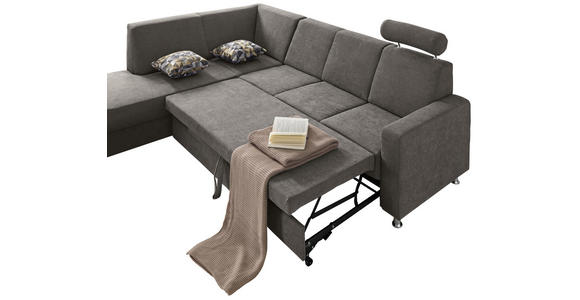 ECKSOFA Grau Flachgewebe  - Chromfarben/Grau, Design, Kunststoff/Textil (198/256cm) - Xora