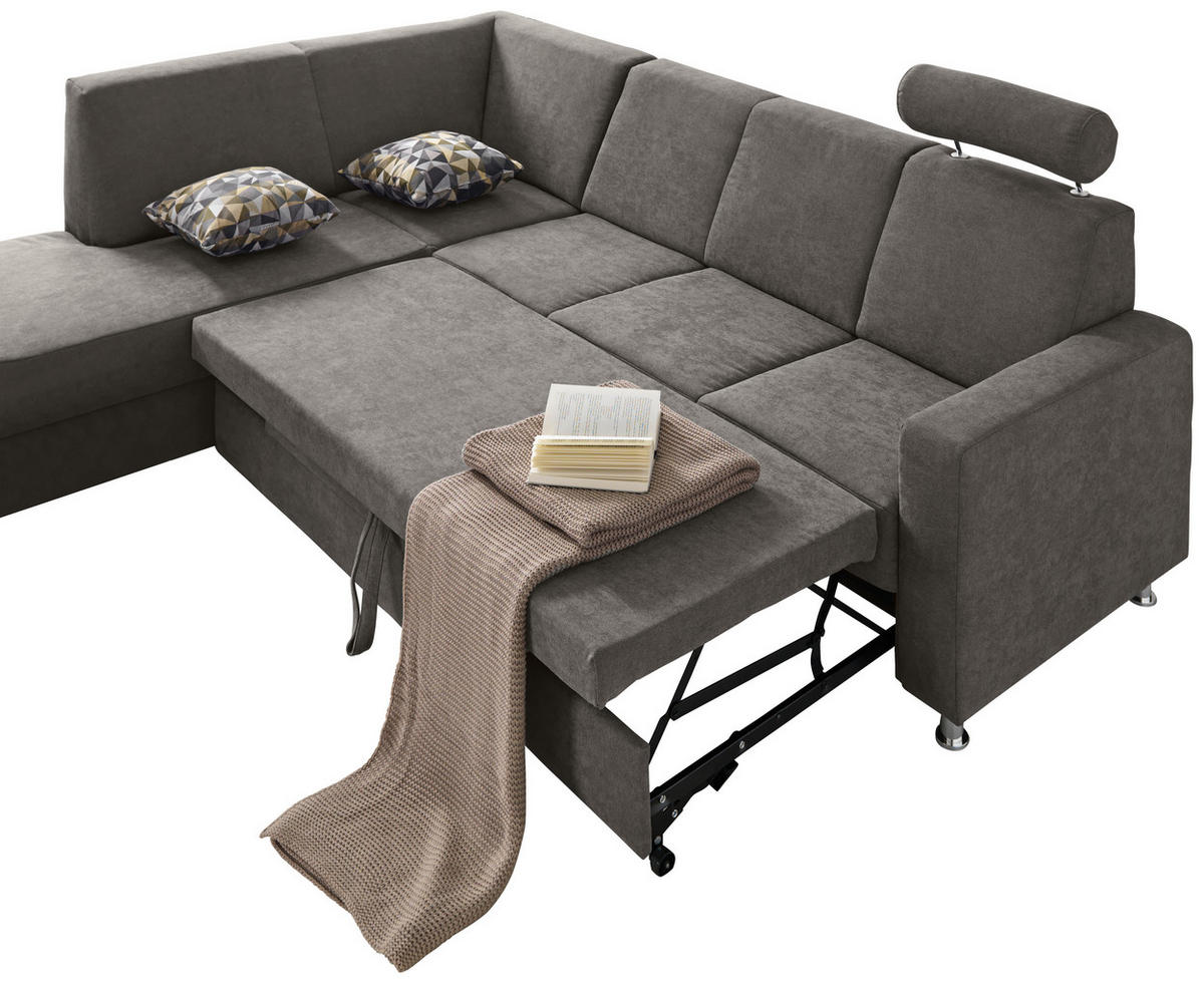 ECKSOFA Grau Flachgewebe  - Chromfarben/Grau, Design, Kunststoff/Textil (198/256cm) - Xora