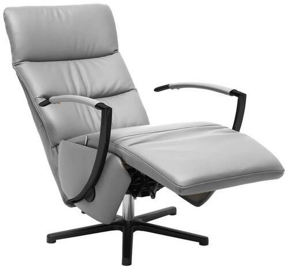 RELAXSESSEL in Leder Hellgrau  - Hellgrau/Schwarz, Design, Leder/Metall (64/112/80cm) - Cantus