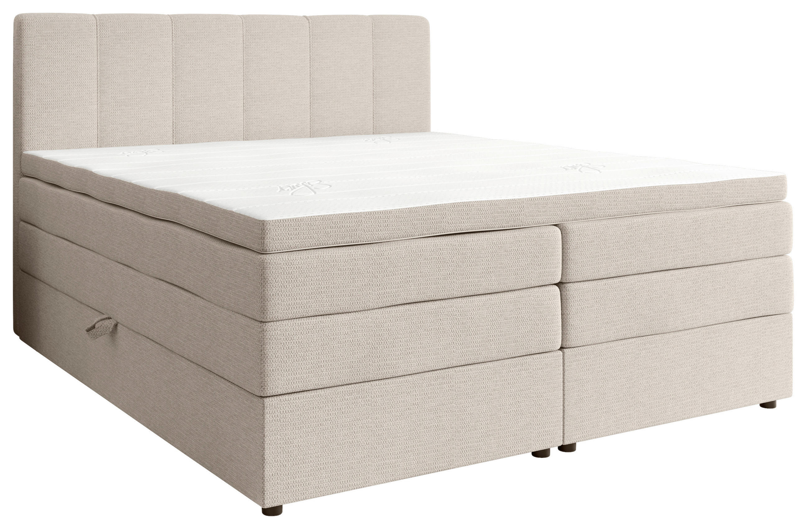 BOXSPRINGBETT 200/200 cm,  in Creme, gepolstertes Kopfteil, Bettkasten, Topper, Matratzen, H3 + H4 = fest + sehr fest  - Creme/Schwarz, KONVENTIONELL, Kunststoff/Textil (200/200cm) - Esposa