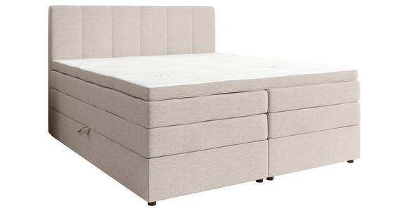 BOXSPRINGBETT 140/200 cm,  in Creme, gepolstertes Kopfteil, Bettkasten, Topper, Matratzen, H2 + H3 = mittel + fest  - Creme/Schwarz, KONVENTIONELL, Kunststoff/Textil (140/200cm) - Esposa