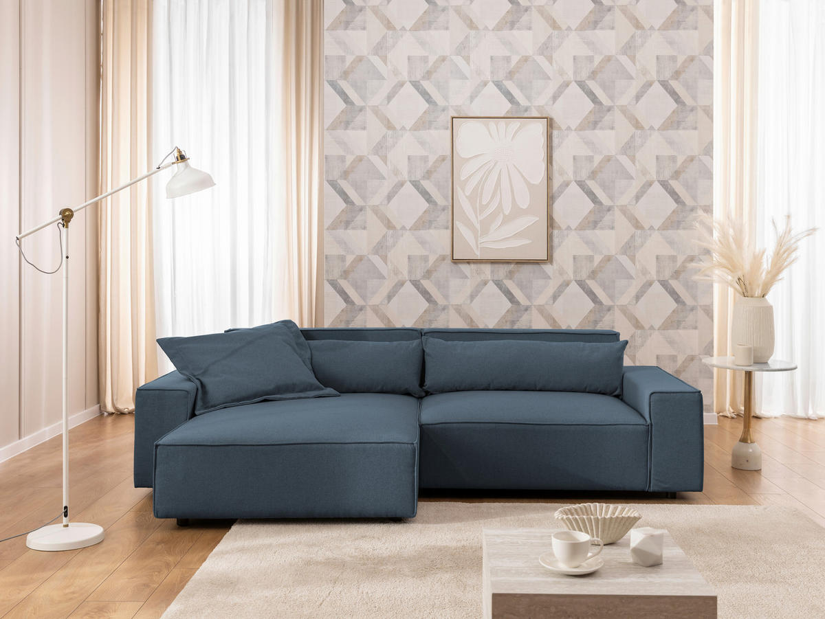 ECKSOFA Curduroy in Webstoff Blau Rückenkissen  251/142 cm  - Blau/Schwarz, Design, Kunststoff/Textil (251/142cm) - P & B