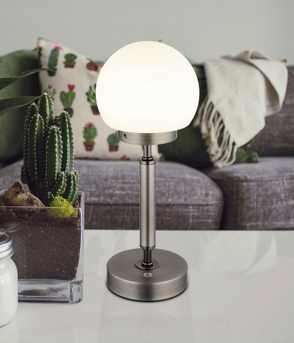 STOLNÍ LED LAMPA, dotykový stmívač, 11,5/28,5 cm  - černá/opál, Basics, kov/plast (11,5/28,5cm) - Globo