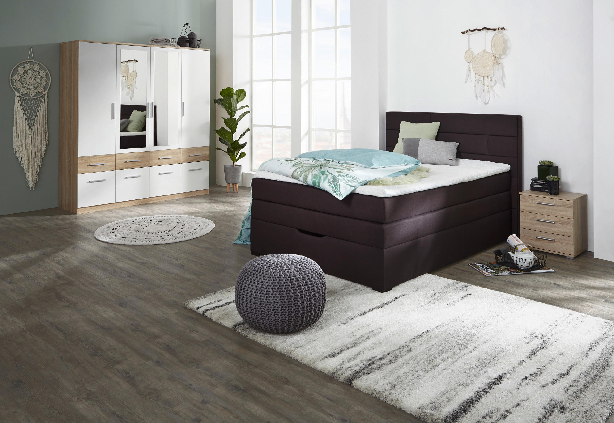 BOXSPRINGBETT 140/200 cm  in Dunkelbraun  - Wengefarben/Dunkelbraun, KONVENTIONELL, Textil (140/200cm) - Carryhome