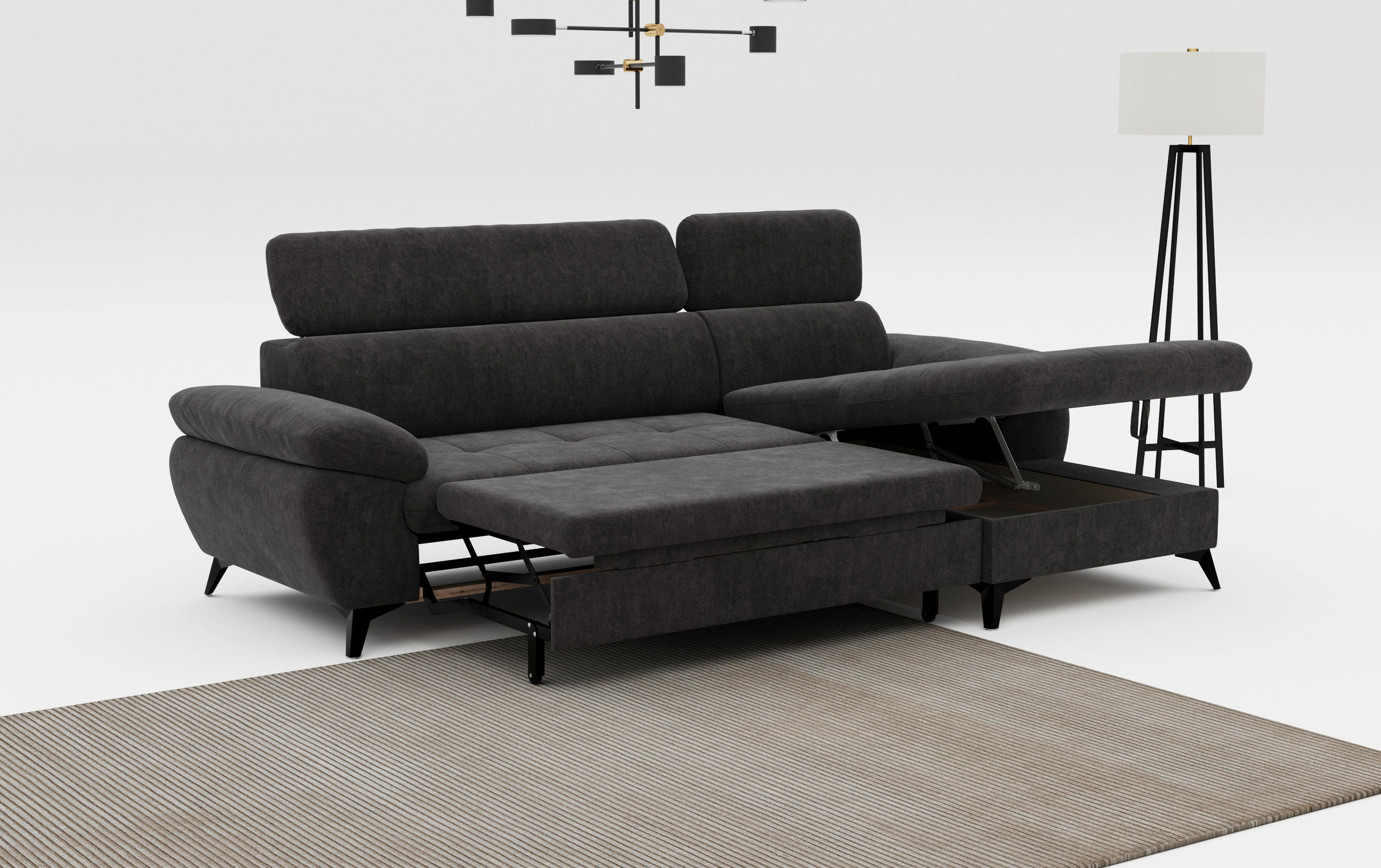 ECKSOFA in Dunkelgrau - Schlammfarben/Dunkelgrau, Textil/Metall (261/166cm) - MID.YOU