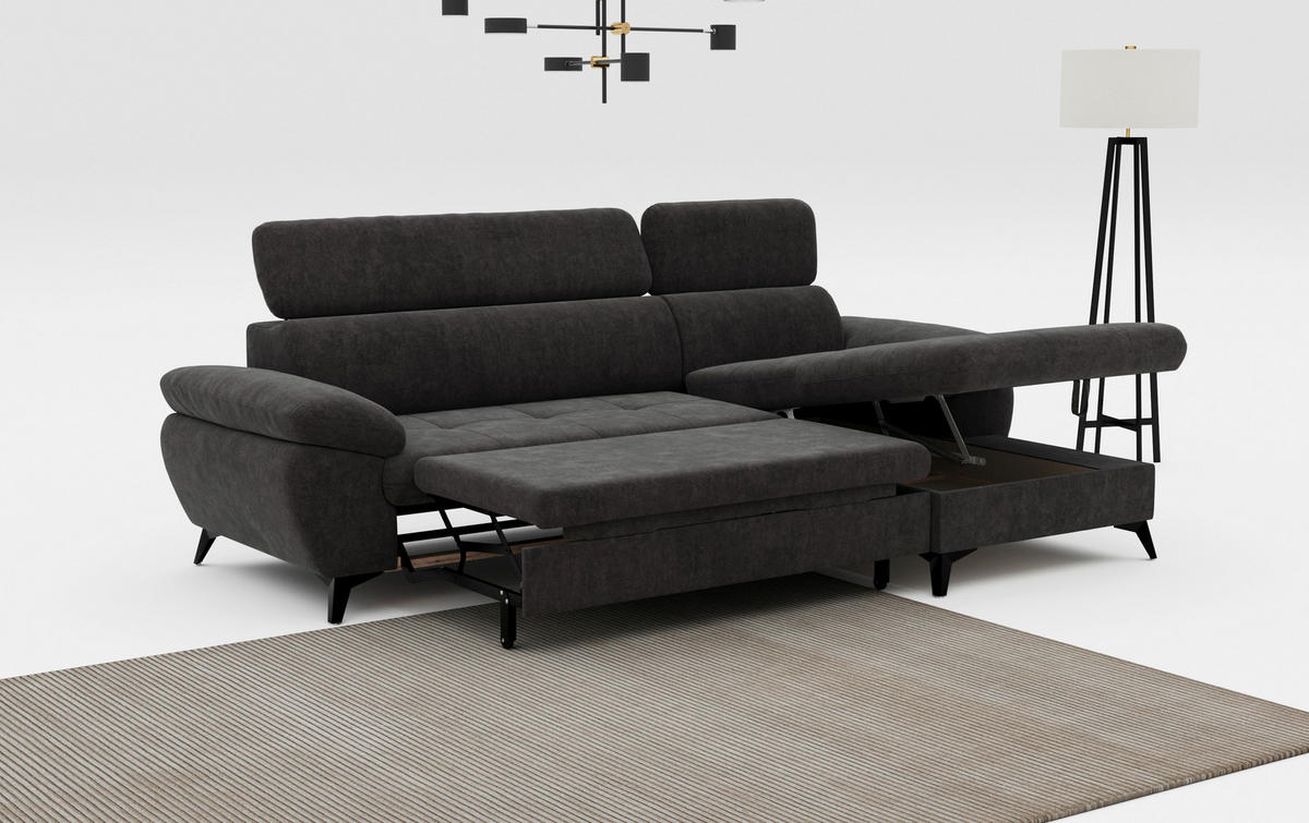 ECKSOFA in Dunkelgrau  - Schlammfarben/Dunkelgrau, Textil/Metall (261/166cm) - MID.YOU