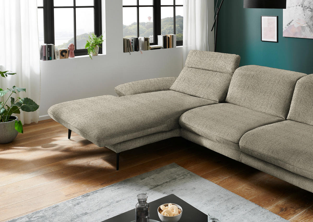 ECKSOFA in Chenille Olivgrün  - Schwarz/Olivgrün, Design, Textil/Metall (188/319cm) - Beldomo System