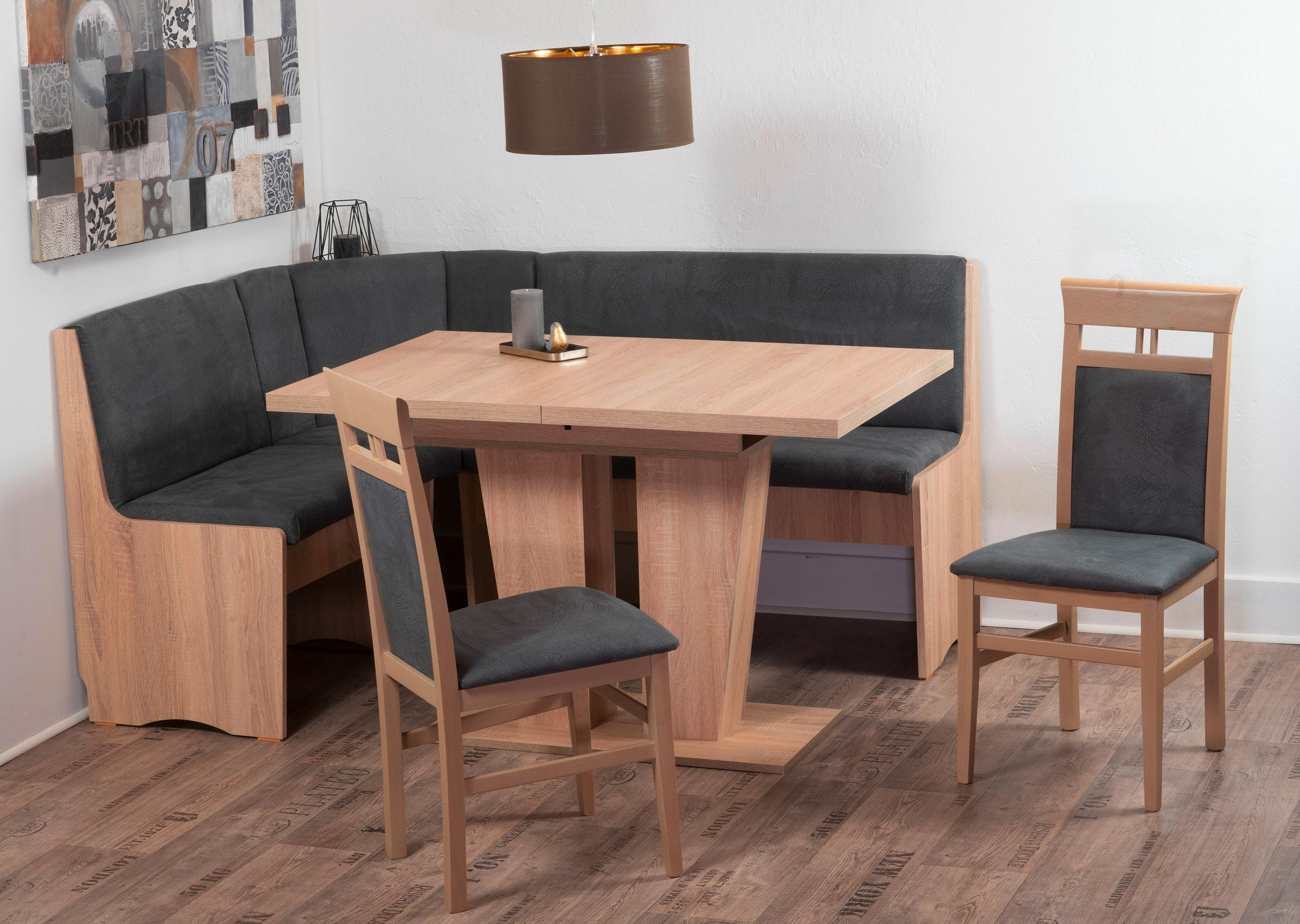 ECKBANKGRUPPE Mikrofaser Sonoma Eiche, Grau  - Grau/Sonoma Eiche, KONVENTIONELL, Holz/Textil (125/89/165cm) - MID.YOU