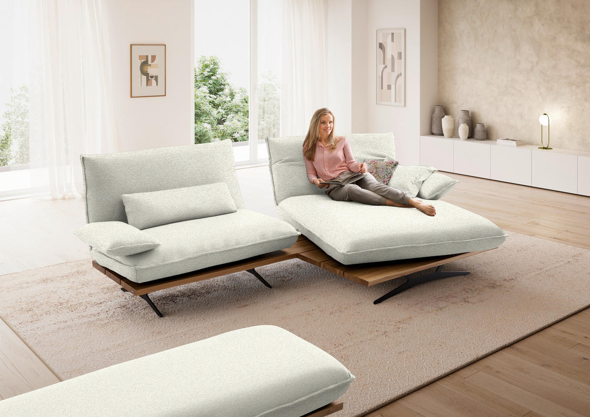 ECKSOFA Chenille, Flachgewebe Creme, Wildeiche  - Wildeiche/Creme, Design, Holz/Textil (284/161cm) - Koinor
