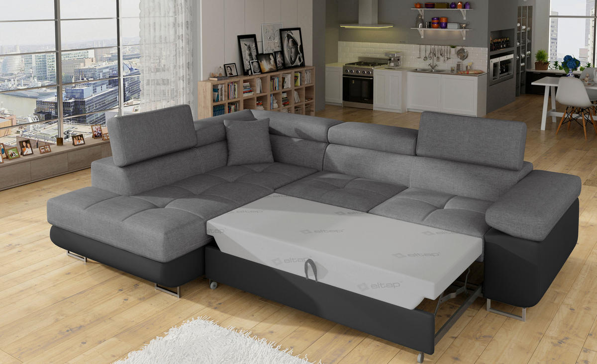 ECKSOFA Grau, Schwarz Textilgeflecht  - Chromfarben/Schwarz, Design, Textil/Metall (203/272cm) - MID.YOU