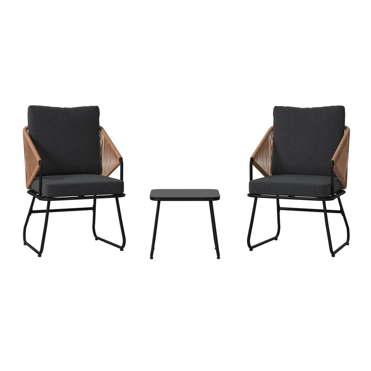 BALKONSET  - Schwarz/Naturfarben, MODERN, Glas/Kunststoff (53/77/66cm) - Ambia Garden