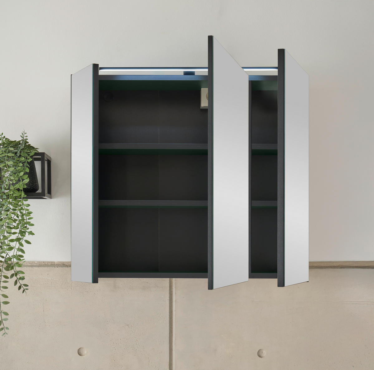 SPIEGELSCHRANK 80/70/23 cm  - Schwarz/Grün, Basics, Glas/Holzwerkstoff (80/70/23cm) - MID.YOU