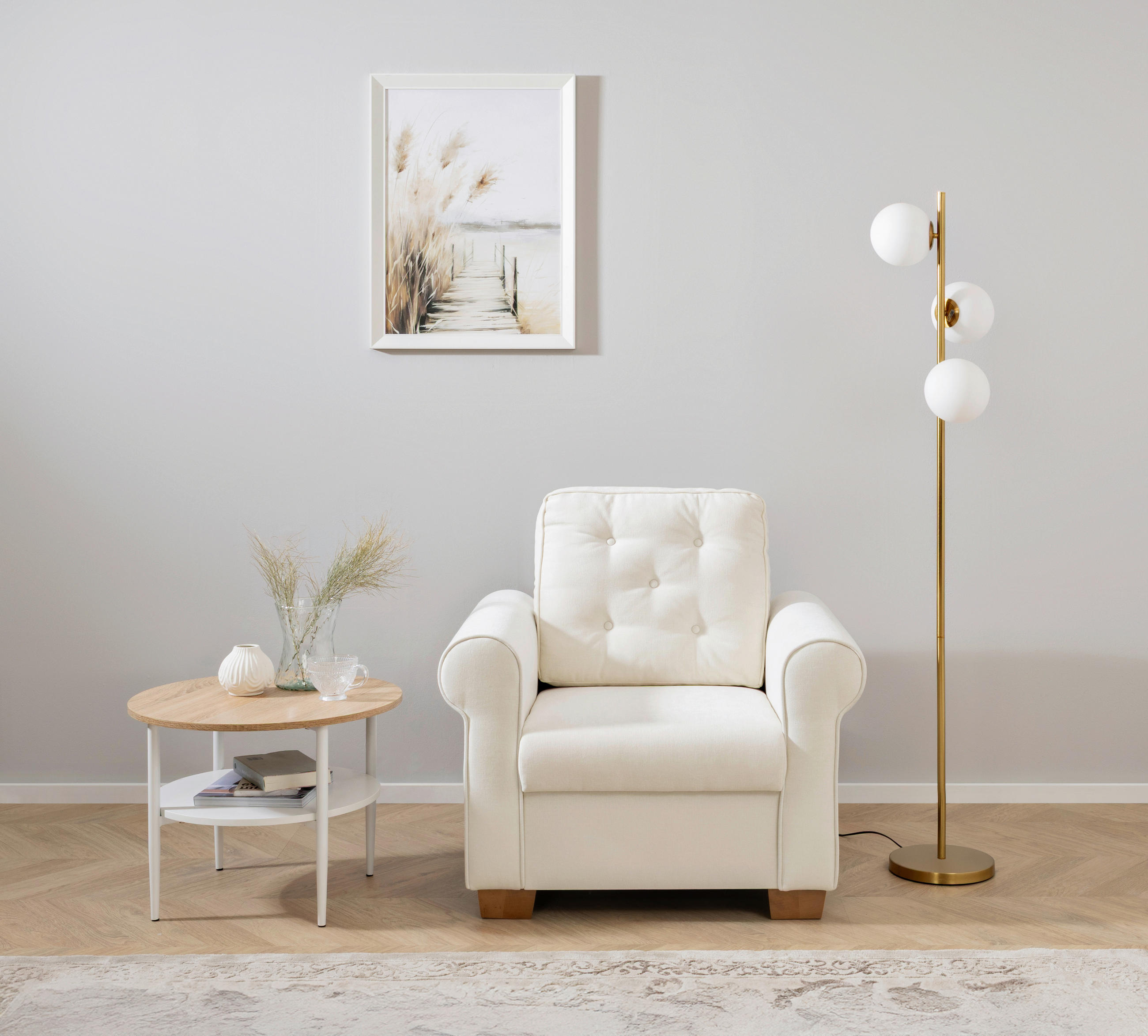 SESSEL in Creme  - Buchefarben/Creme, Design, Holz/Textil (93/89/82cm) - MID.YOU