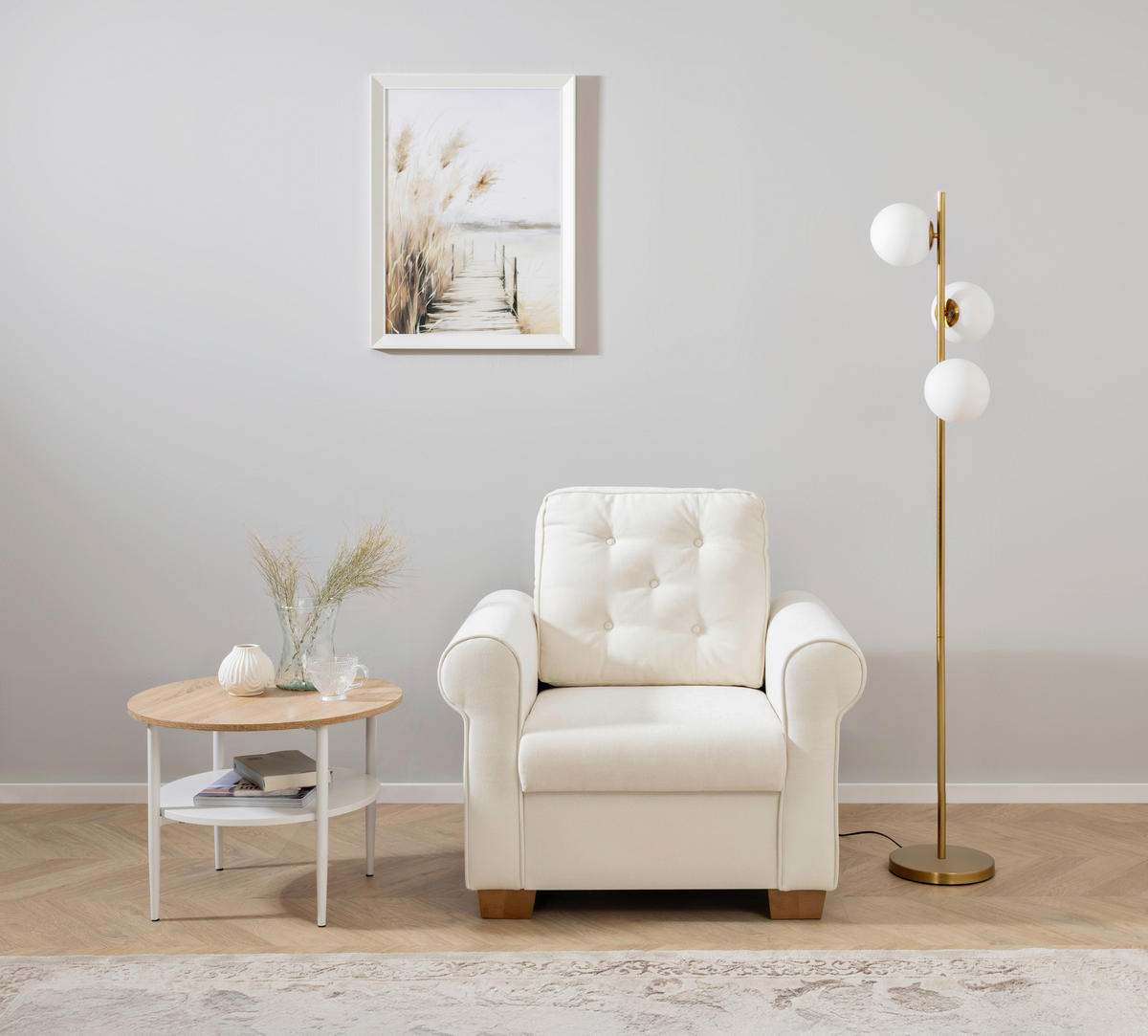 SESSEL in Creme  - Buchefarben/Creme, Design, Holz/Textil (93/89/82cm) - MID.YOU