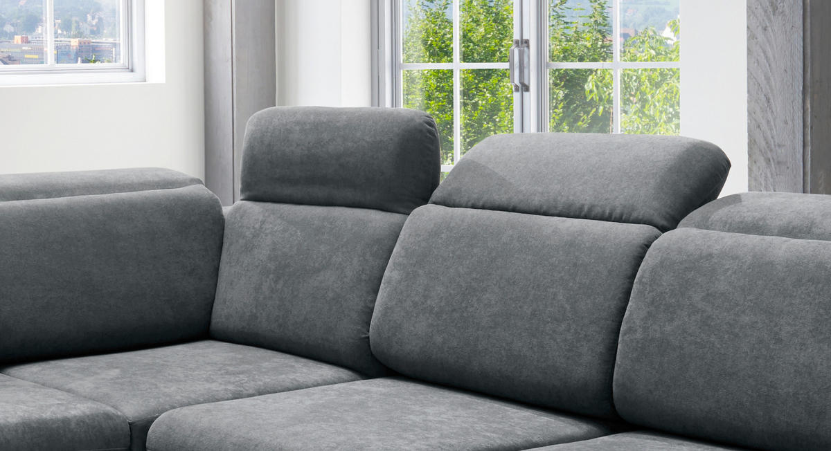 ECKSOFA Anthrazit Mikrofaser  - Chromfarben/Anthrazit, Design, Textil/Metall (228/283cm) - Livetastic