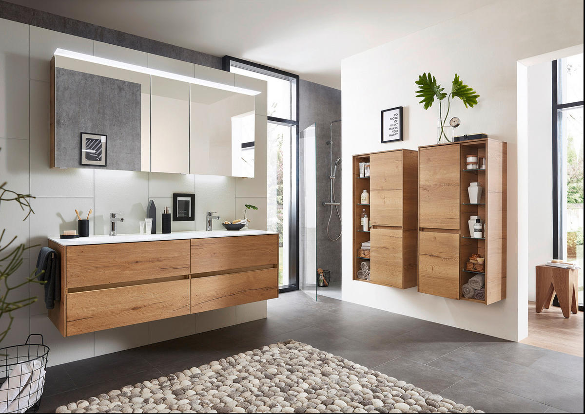 MIDISCHRANK 57/121/33 cm  - Eiche dunkel, Design, Glas/Holzwerkstoff (57/121/33cm) - Sadena