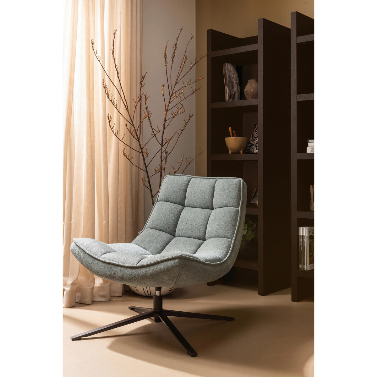 SESSEL in Webstoff Blau  - Blau/Schwarz, Design, Textil/Metall (74/84/86cm) - Livetastic