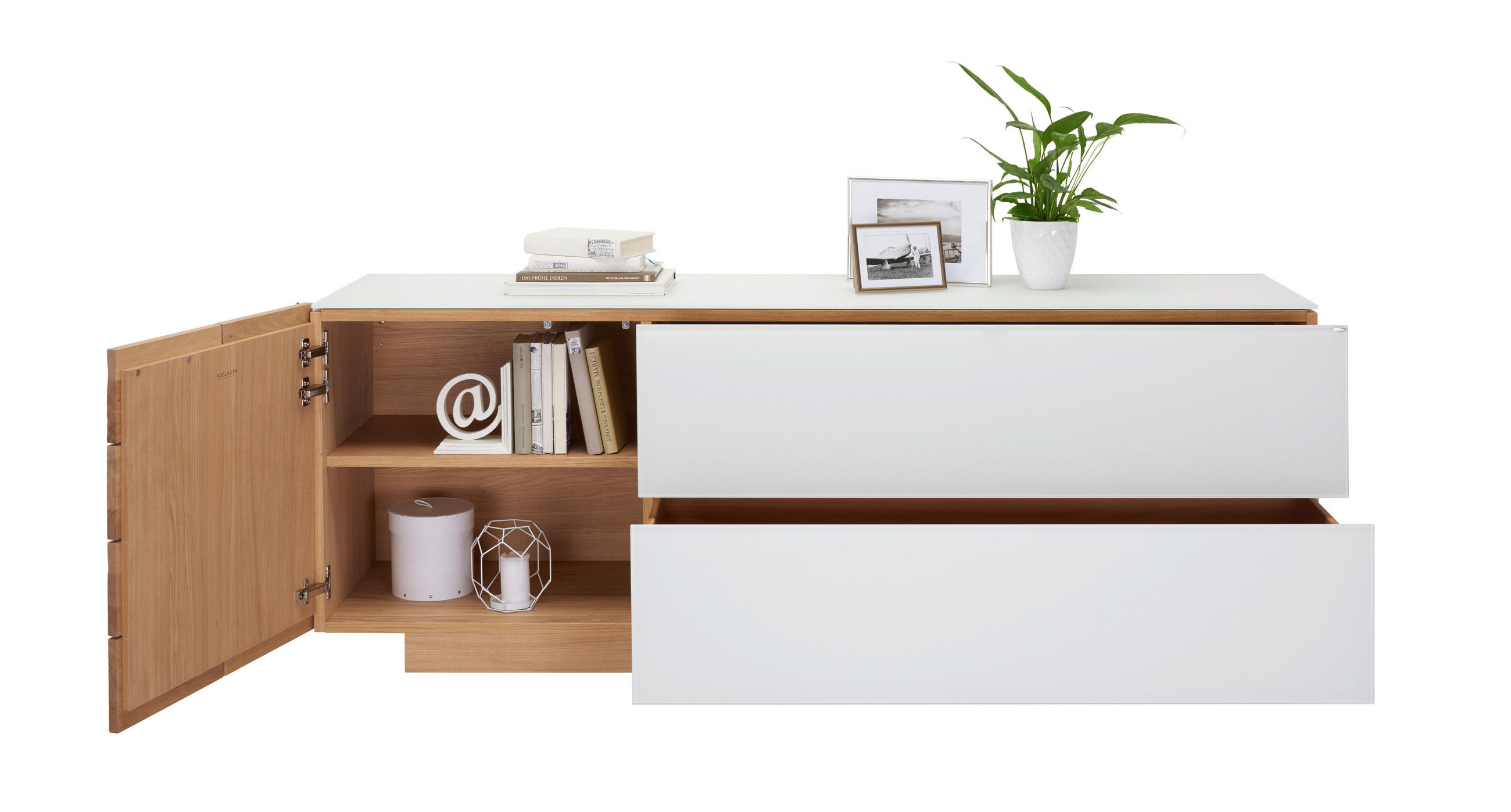SIDEBOARD 192/74/52 cm  in Weiß, Eichefarben  - Eichefarben/Weiß, Design, Glas/Holz (192/74/52cm) - Voglauer