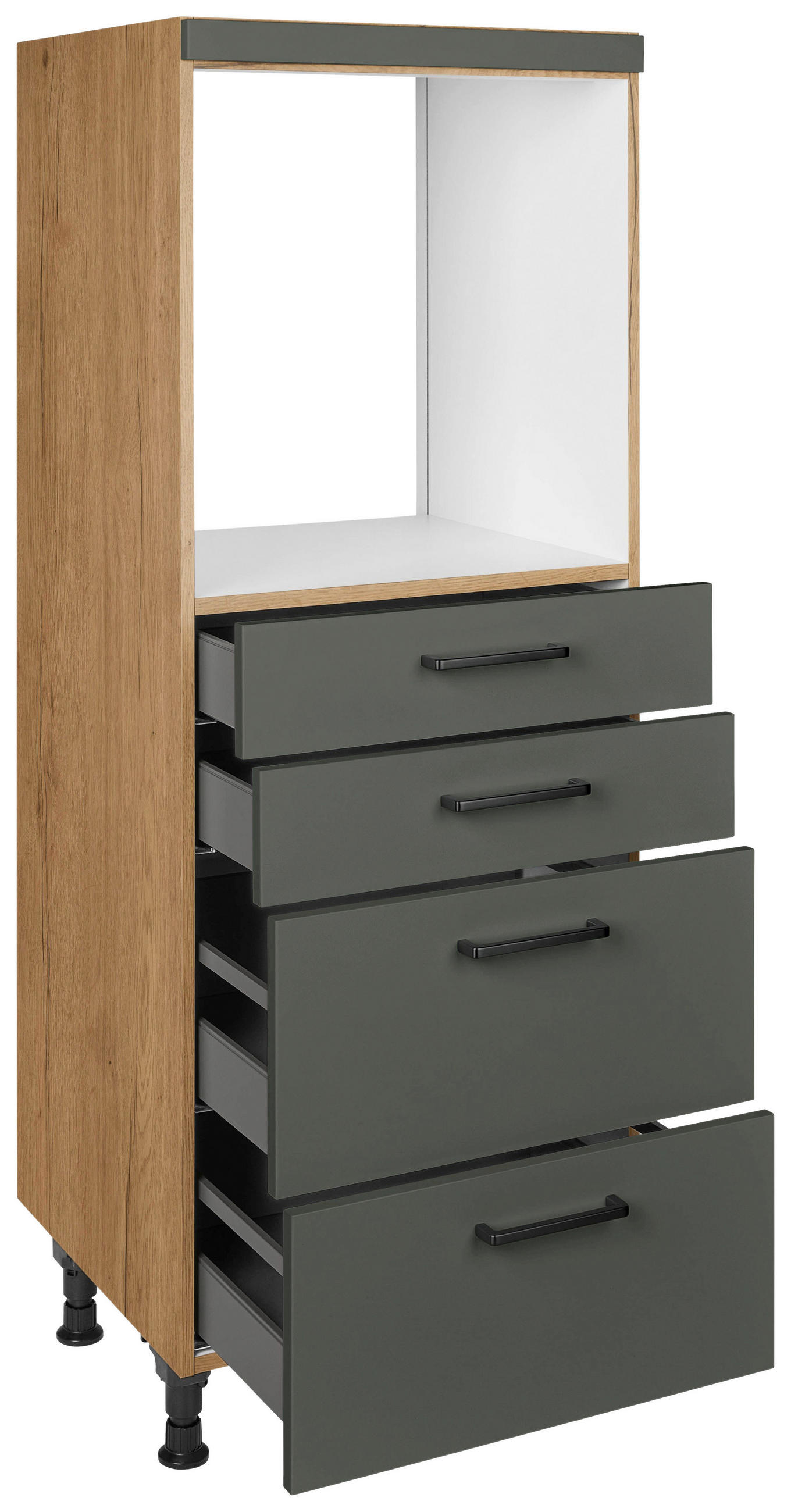 GERÄTEUMBAUSCHRANK 60/168/58 cm  in Grün, Eichefarben  - Eichefarben/Schwarz, MODERN, Holzwerkstoff/Metall (60/168/58cm) - Nobilia