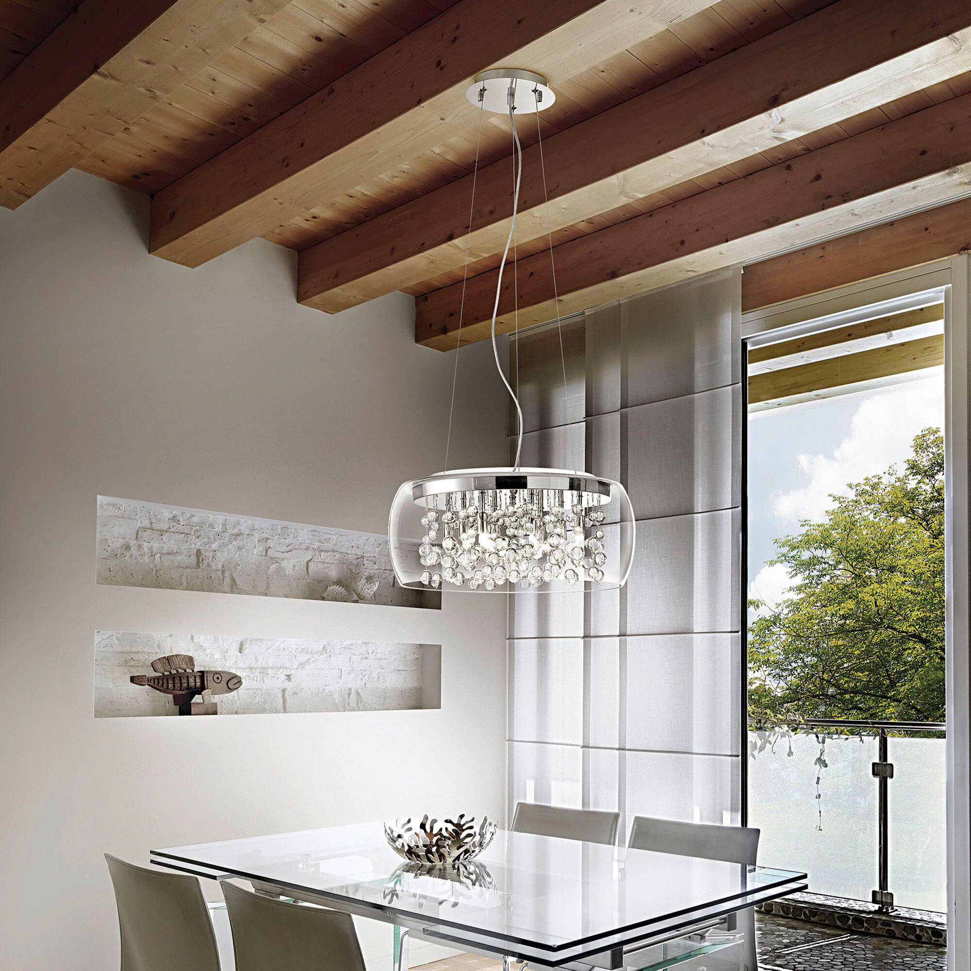 Thumbnail - Ideal Lux Led-Hängeleuchte Trasparente, Chrom, Transparent, Metall, Glas, F, 45\220 cm, Lampen & Leuchten, Innenbeleucht...