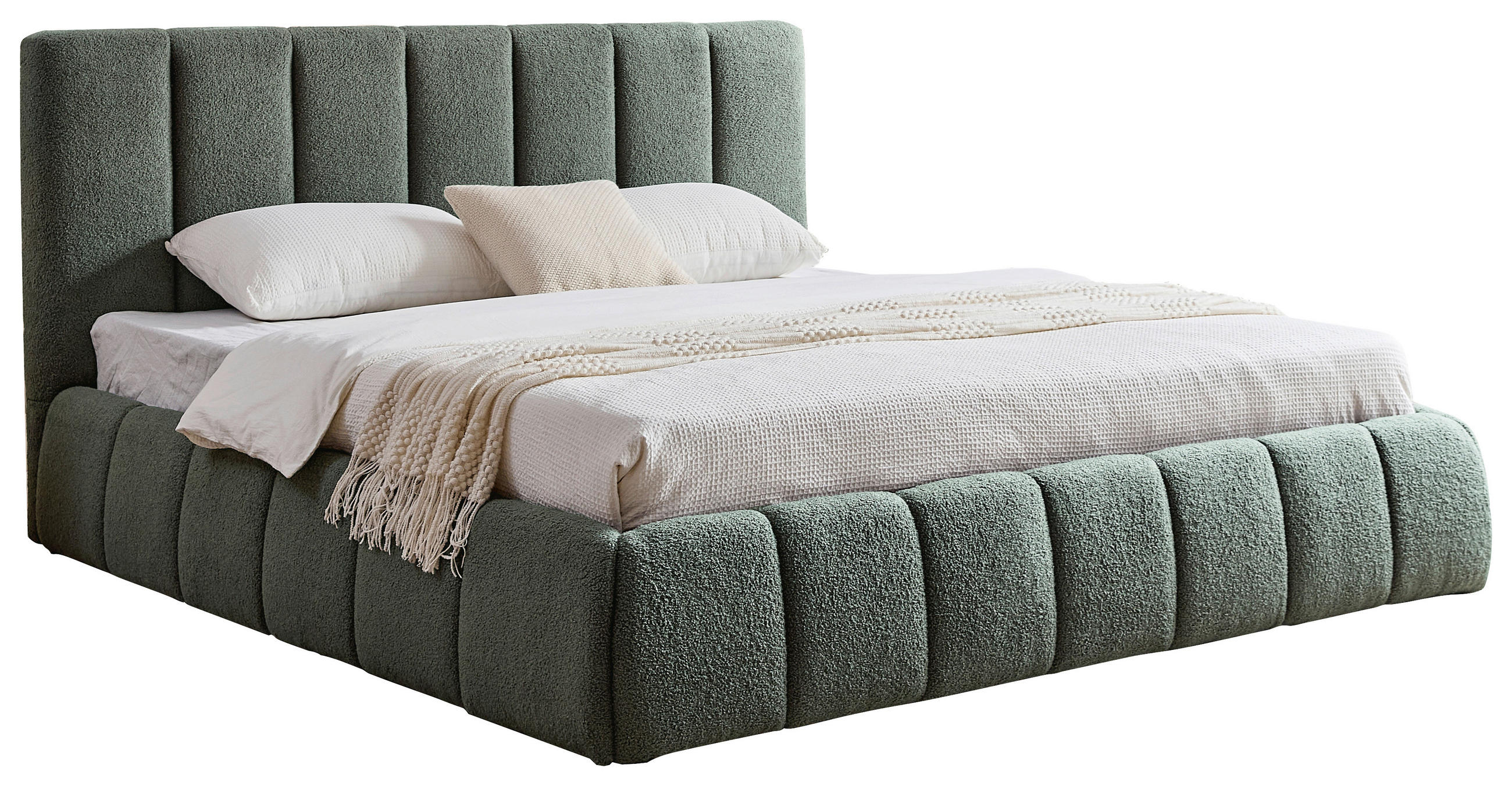 POLSTERBETT 180/200 cm,  in Grün, gepolstertes Kopfteil, Lattenrost, Bettkasten,  - Schwarz/Naturfarben, Design, Holz/Kunststoff (180/200cm) - Boxxx