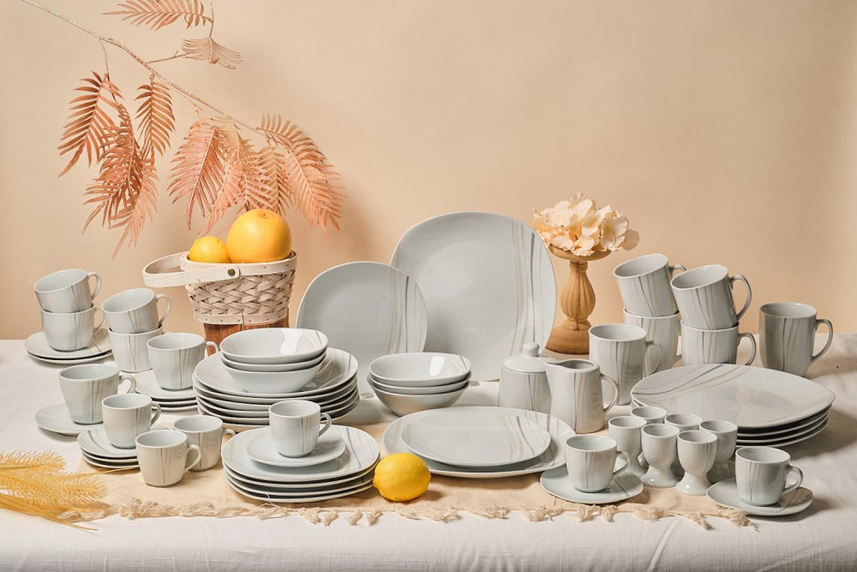 KOMBISERVICE Grau, Weiß, Sandfarben, Beige Concerto 62-teilig 6 Personen  - Sandfarben/Beige, Basics, Keramik - Novel