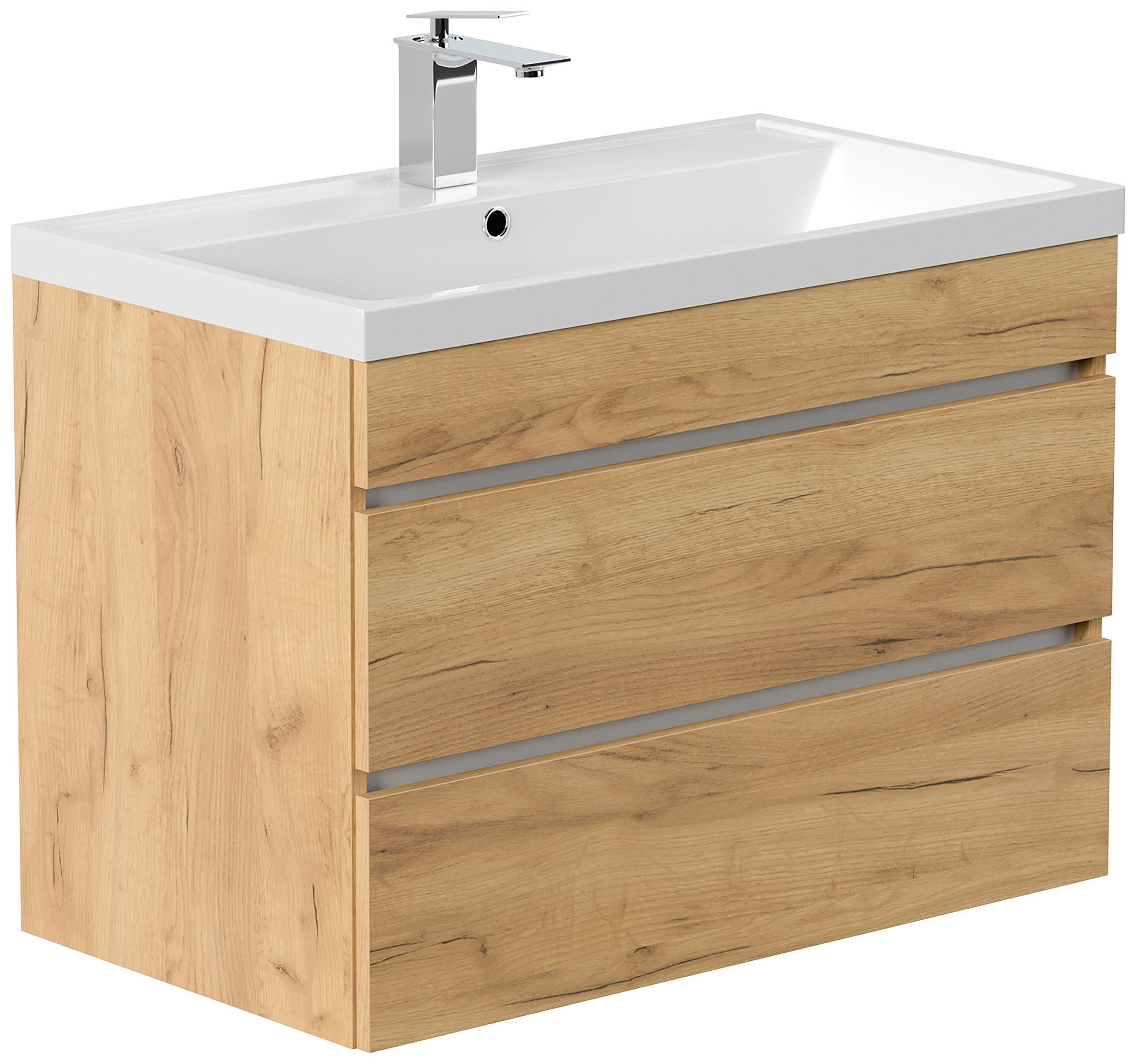 WASCHTISCHKOMBI 80 cm  - Eichefarben/Weiß, Trend, Holzwerkstoff/Stein (80cm) - MID.YOU