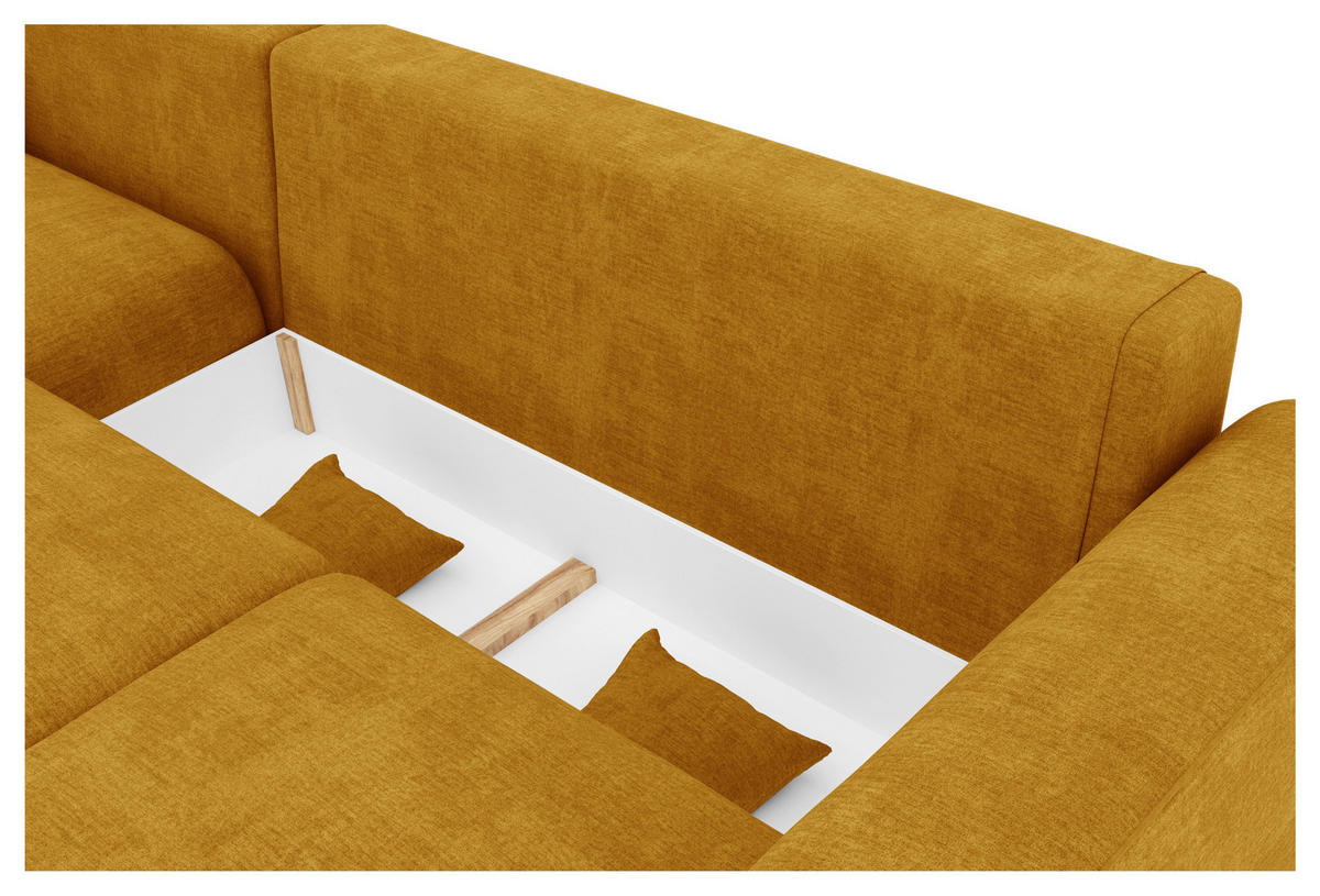 ECKSOFA in Samt Gelb  195/293 cm  - Chromfarben/Gelb, KONVENTIONELL, Kunststoff/Textil (195/293cm) - Carryhome