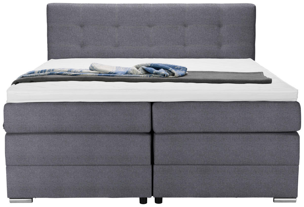 BOXSPRINGBETT 160/200 cm  in Blaugrau  - Silberfarben/Blaugrau, KONVENTIONELL, Holz/Holzwerkstoff (160/200cm) - Moderano