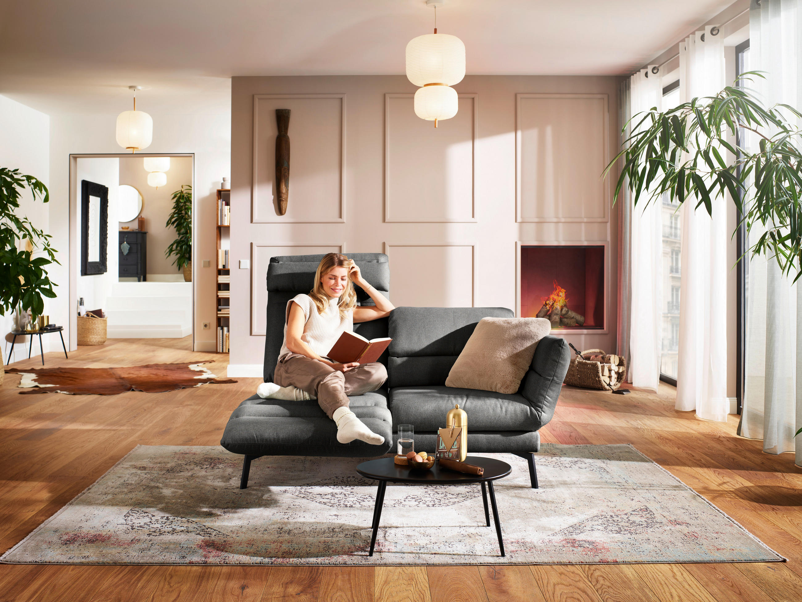 2-SITZER-SOFA Flachgewebe Dunkelgrau  - Dunkelgrau/Schwarz, Design, Textil/Metall (178-226/83-113/96-177cm) - Dieter Knoll