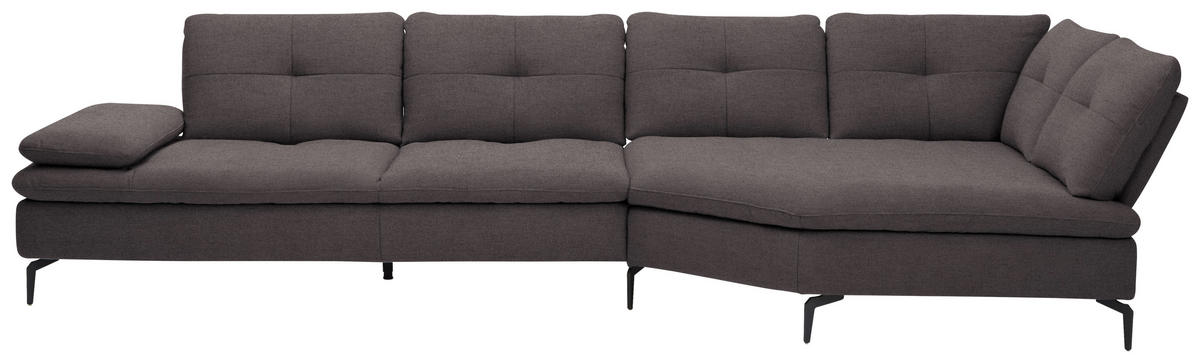 ECKSOFA Flachgewebe Graphitfarben  - Schwarz/Graphitfarben, Design, Textil/Metall (344/157cm) - Chilliano