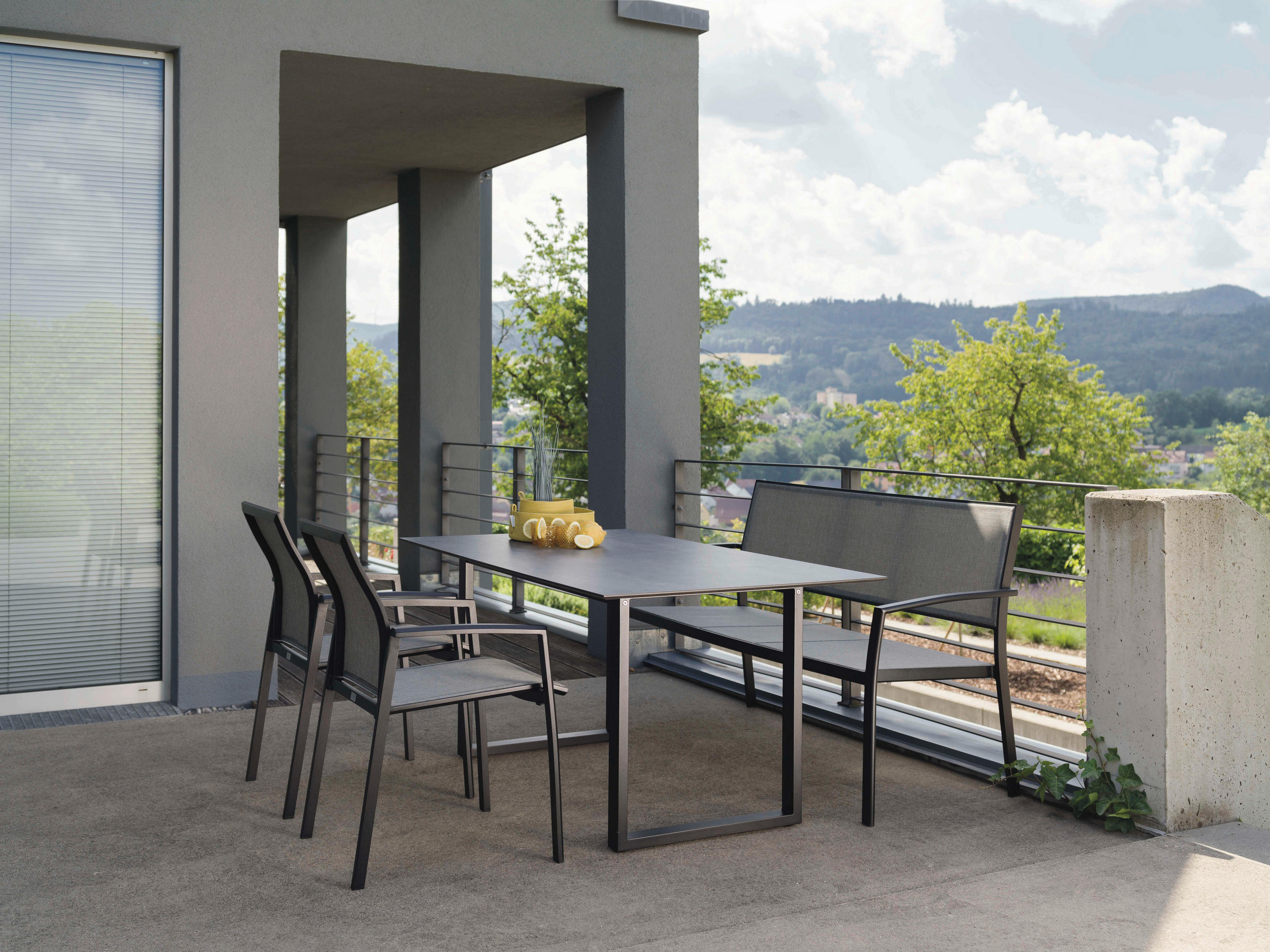 GARTENBANK 165/91/71 cm  in Schwarz, Hellgrau  - Hellgrau/Schwarz, Basics, Textil/Metall (165/91/71cm) - Stern
