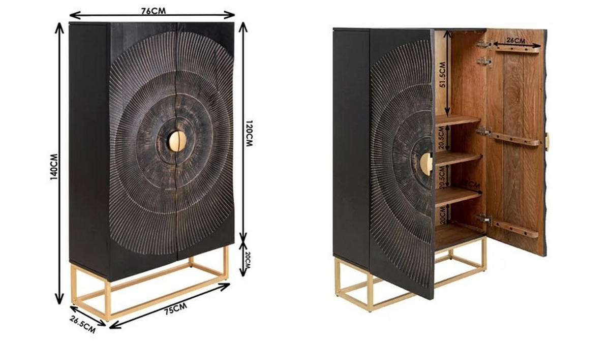 SCHRANK Braun, Goldfarben  76/140/30 cm  - Goldfarben/Braun, Design, Holz/Metall (76/140/30cm) - Kare-Design