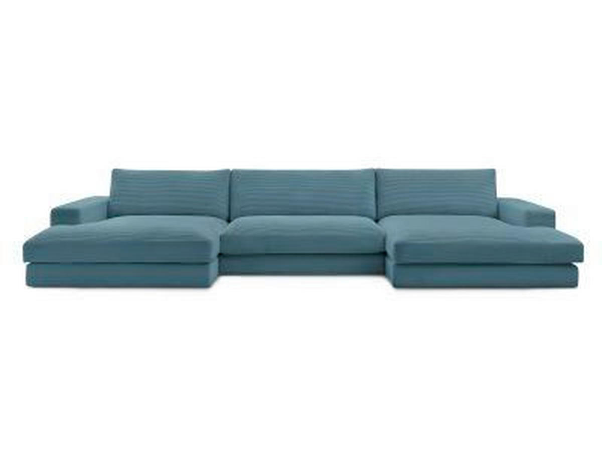 WOHNLANDSCHAFT LEONARD Hellblau Cord  - Schwarz/Hellblau, MODERN, Kunststoff/Textil (159/349/159cm)