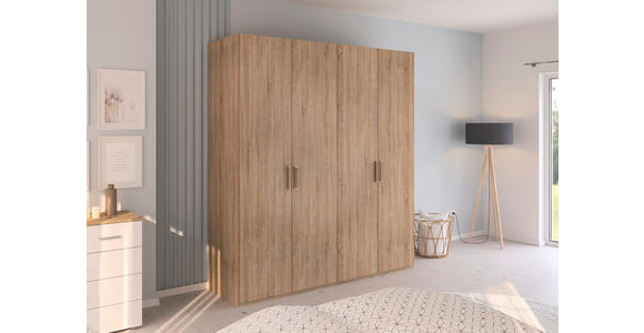 DREHTÜRENSCHRANK 201/223/60 cm 4-türig Sonoma Eiche - Silberfarben/Sonoma Eiche, Design, Holzwerkstoff/Kunststoff (201/223/60cm) - Novel