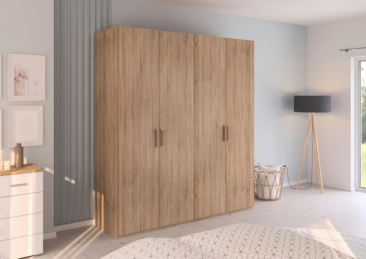 DREHTÜRENSCHRANK  in Sonoma Eiche  - Silberfarben/Sonoma Eiche, Design, Holzwerkstoff/Kunststoff (201/223/60cm) - Novel