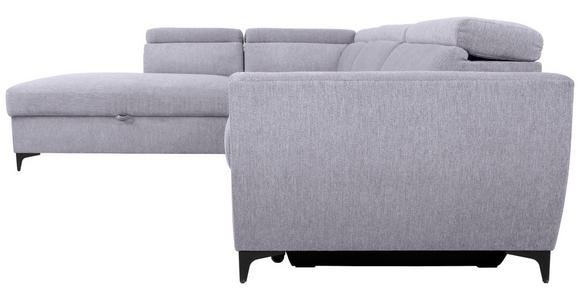 ECKSOFA Grau Velours Bettkasten, Schlaffunktion, Rücken echt, Kopfteilverstellung, Liegefläche im Originalstoff  - Schwarz/Grau, KONVENTIONELL, Textil/Metall (217/255cm) - Carryhome