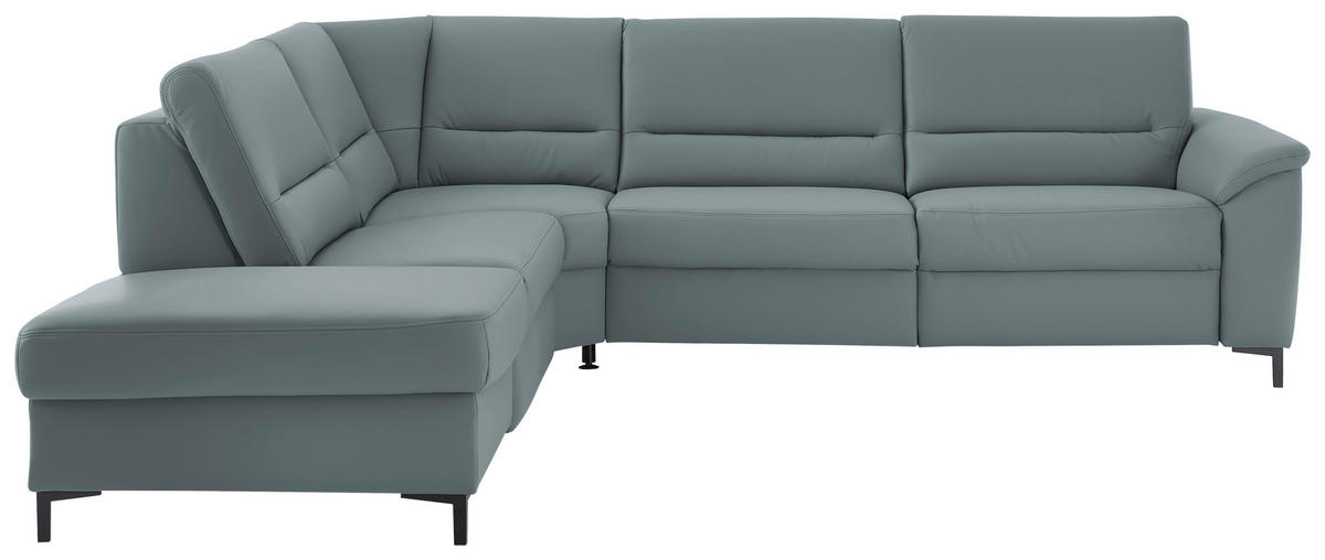 ECKSOFA  in Echtleder Blaugrau  249/290 cm  - Blaugrau/Schwarz, KONVENTIONELL, Leder/Metall (249/290cm) - Beldomo Premium
