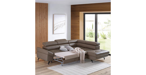 ECKSOFA in Echtleder Haselnussfarben - Schwarz/Haselnussfarben, Design, Leder/Metall (270/220cm) - Novel