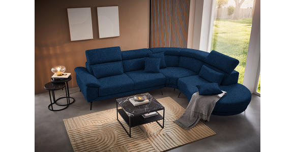 ECKSOFA Dunkelblau Velours - Schwarz/Dunkelblau, Design, Textil/Metall (299/264cm) - Novel